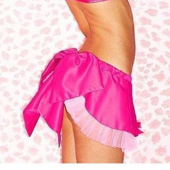 Rare Victoria Secret Santa Sexy Little Things Hot Pink Bow Back Skirt Holiday